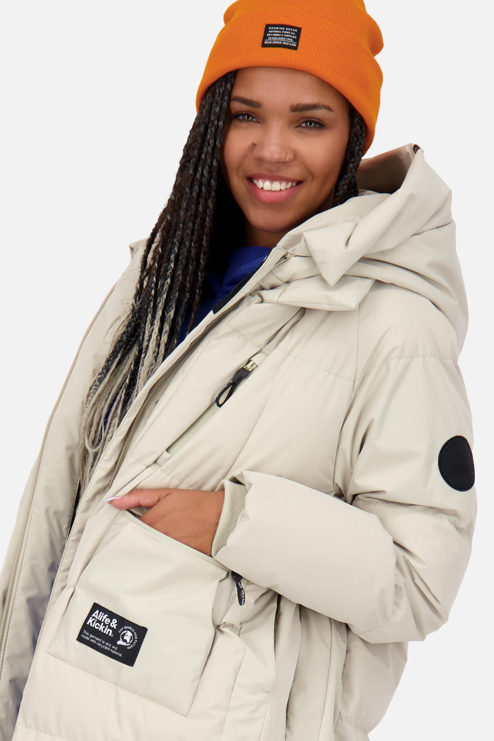 ALIFE and Kickin RihannaAK A Puffer Coat Damen Wintermantel Steppmantel Lange Winterjacke für Kalte Tage Mantel für Herbst & Winter Perfekt für Freizeit & Alltag Pumice XL