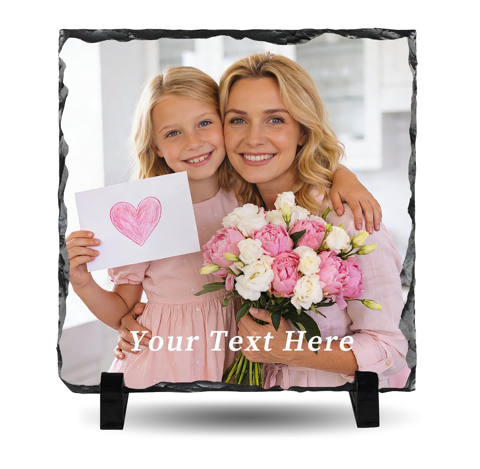 JONZIN Personalised Slate Photo Plaque, Mothers Day Gifts for Mum, Custom Rock Slate, Personalised Photo Gifts for Mom Women Men Couple (Square)