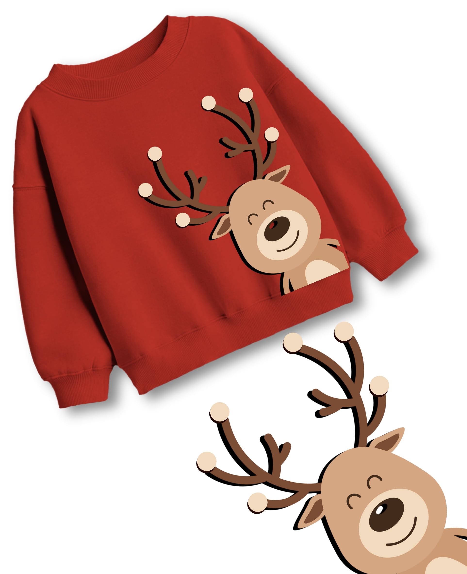minicult Cotton Full Sleeves Christmas Sweatshirt for Kids Regular Fit Character Printed Boys and Girls (Reindeer 2)(Pack of 1)(2-3 Years)