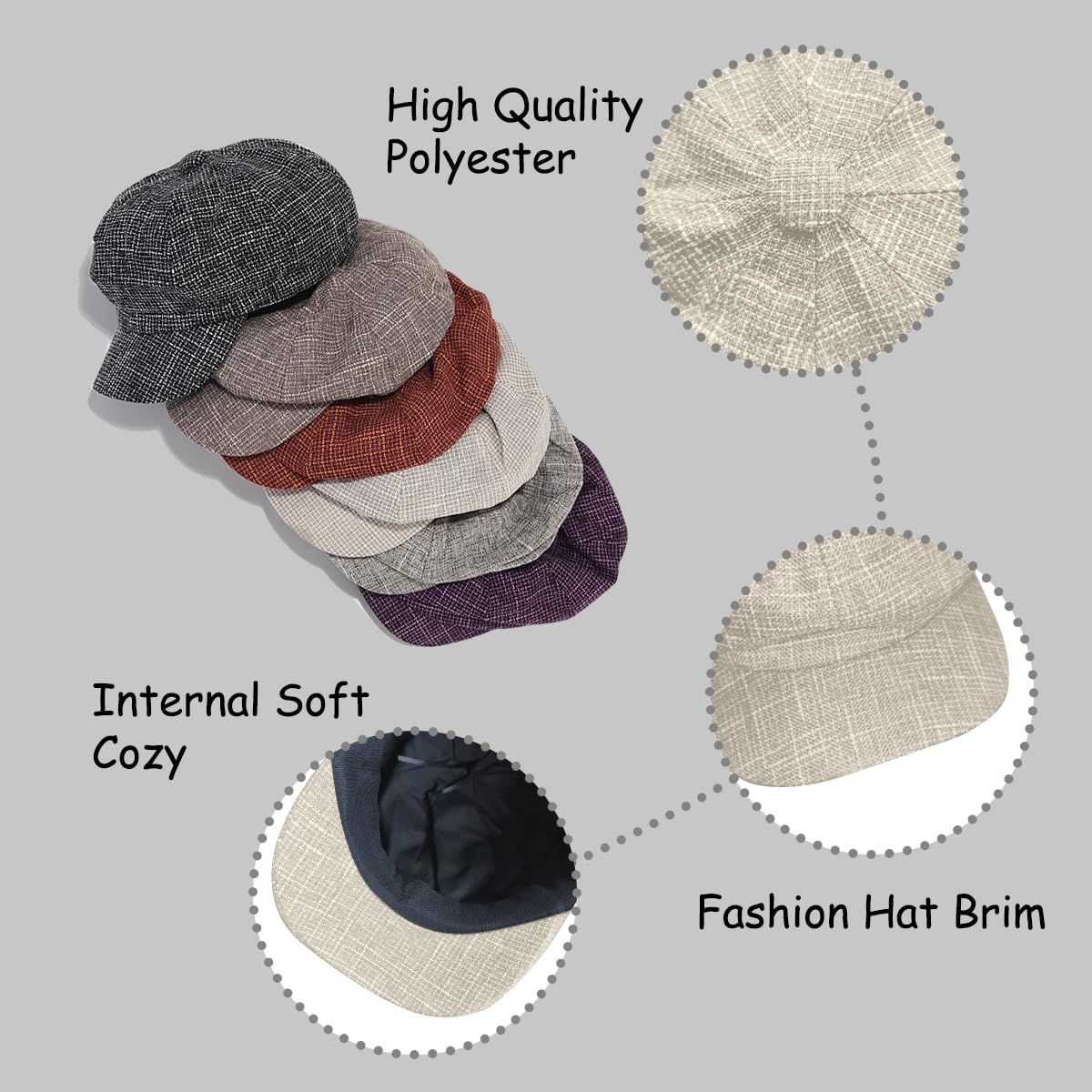 JFAN Berretto Cappello Ottagonale retrò Berretto Classico a Quadri Francese per Le Donne Cappello da Sole per Donna Uomo Estivo con Tesa Cappello Casual Traspirante