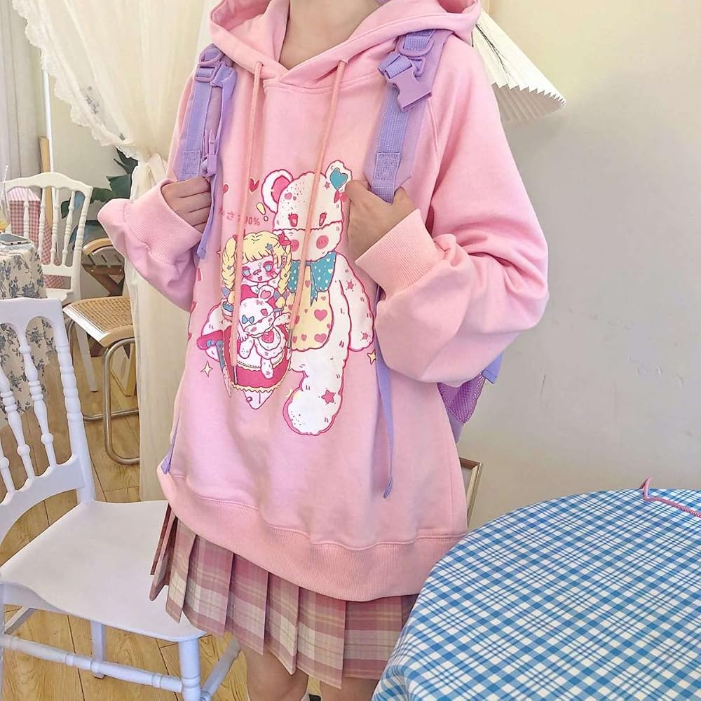 ♡pink_bear♡ Cute Bear Bunny Hoodie Collar Sweatshirt Shirt Pink Hoodie