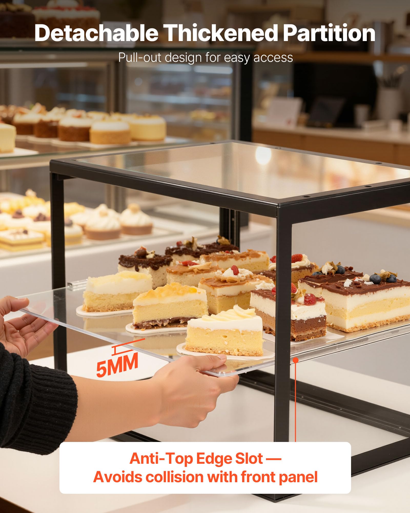 VEVOR Gebäckvitrine 2-stöckig, Gewerbliche Bäckereivitrine aus Transparentem Acryl, Thekenvitrine mit Schiebetür & Abnehmbarer Trennwand für Kekse, Desserts und Donuts, 550 x 385 x 390 mm Schwarz