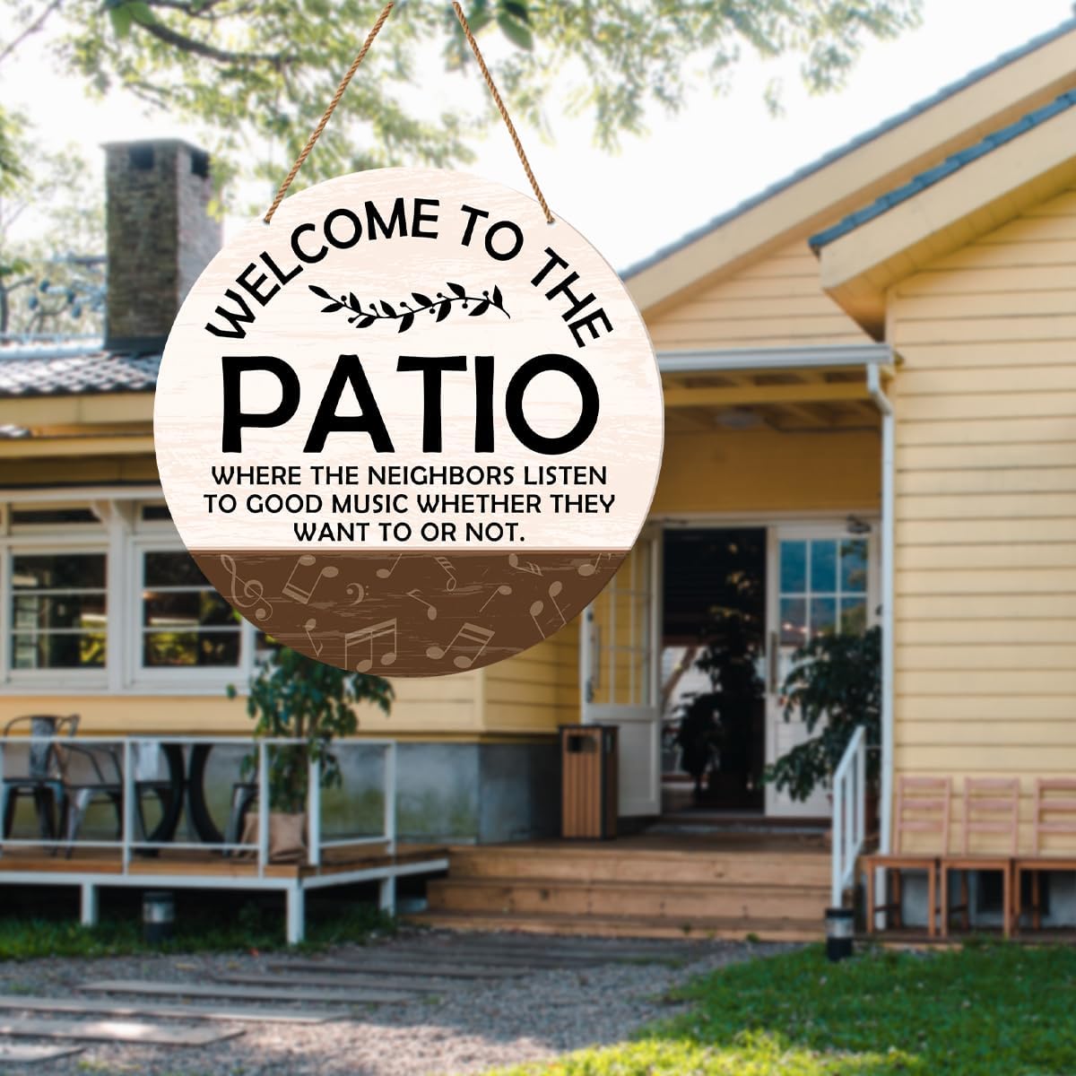 HSNBT Welcome Patio Wooden Hanging Sign Decor, Funny Patio Sign Decor for Door Outdoor Porch Backyard Deck Rustic Wall Decorations image 5