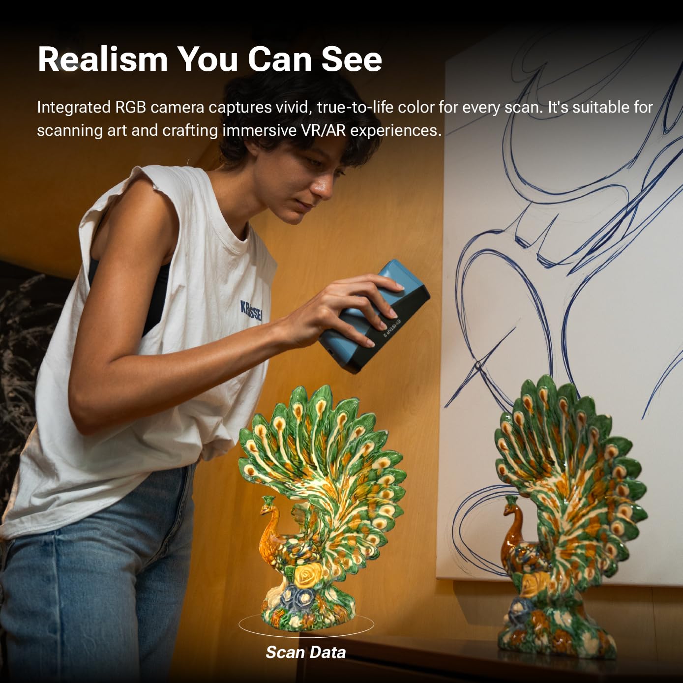 EINSTAR 2 scanner 3D senza fili, 17 linee laser blu parallele e luce infrarossa VCSEL compatibile con la scansione 3D di oggetti da piccoli a grandi, fino a 90 FPS di scansione ad alta velocità