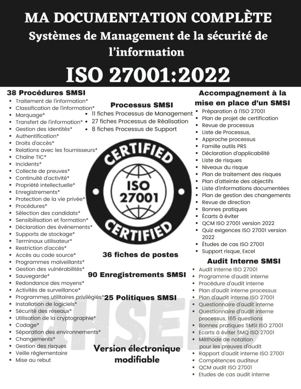 MA DOCUMENTATION COMPLÈTE ISO 27001 VERSION 2022: Système de Management de la Sécurité de l'Information (SMSI)