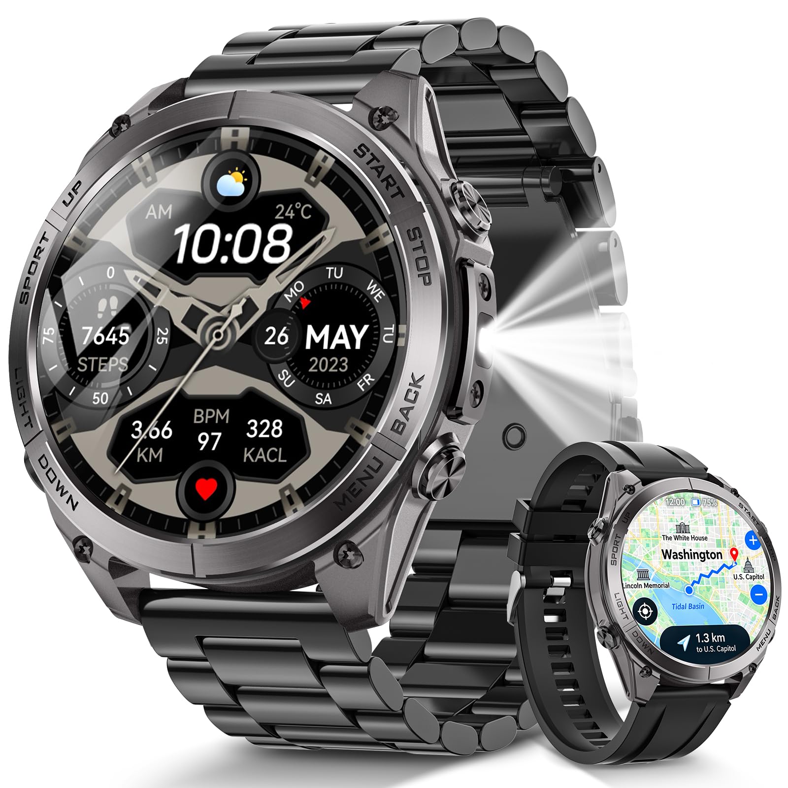 Military Smart Watch for Man with GPS & Offline Maps,1.43"AMOLED Smartwatch
