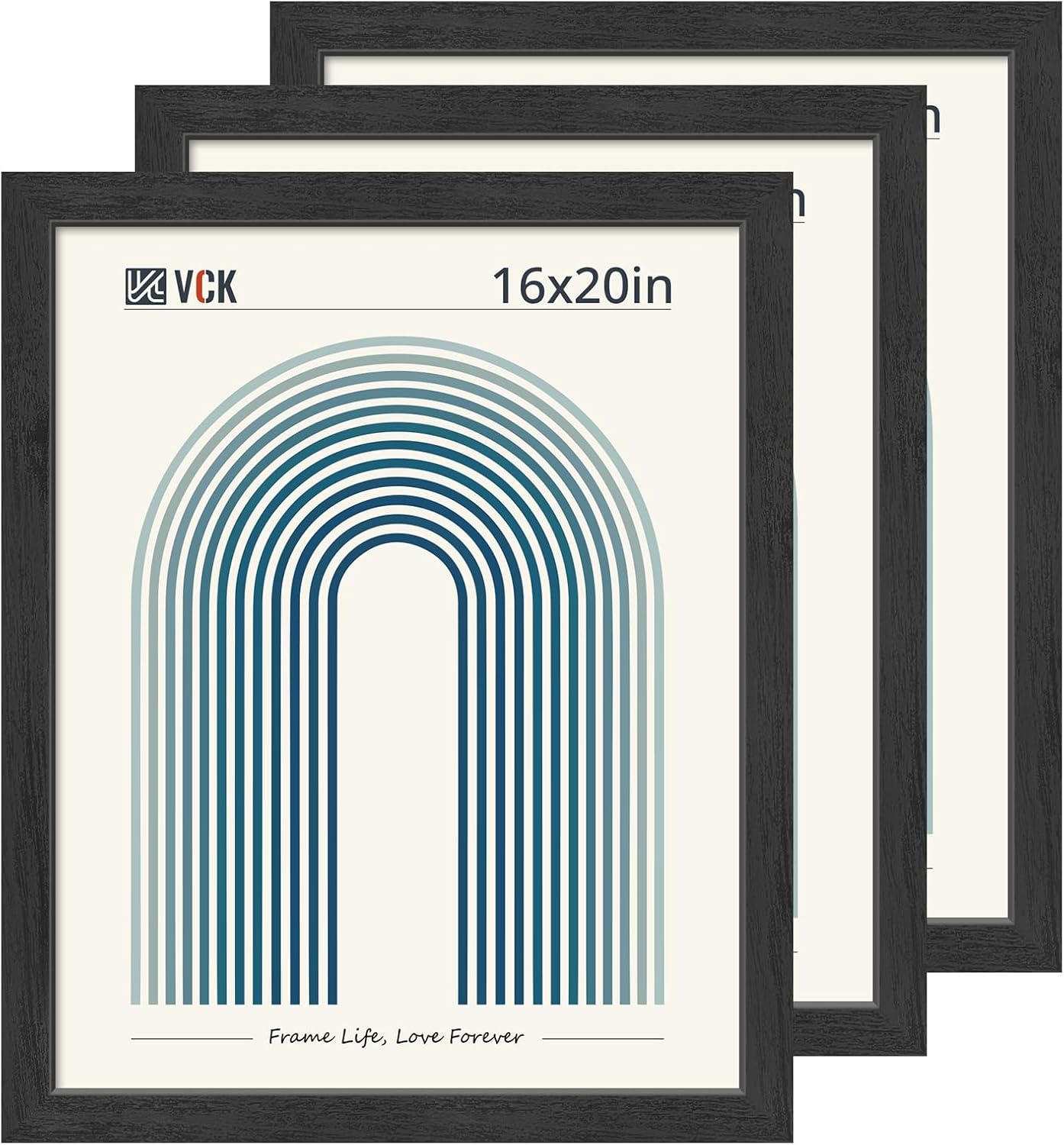 VCK 16x20 Frames 3 Pack, Black Poster Frame MDF Wood with Polished Plexiglass, Wall Mounting Horizontal & Vertical Display