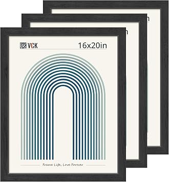 VCK 16x20 Picture Frames Set of 3, Black Woodgrain, Wall Hanging
