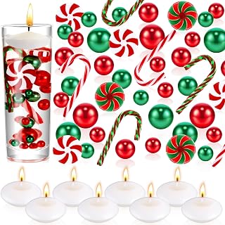 124 Pcs Christmas Vase Filler Pearls for Vase Filler Christmas Table Decor Floating Candles Centerpiece with 8 Floating Candles for Table Party Festival Decor, Not Included Clear Beads (Fresh Style)