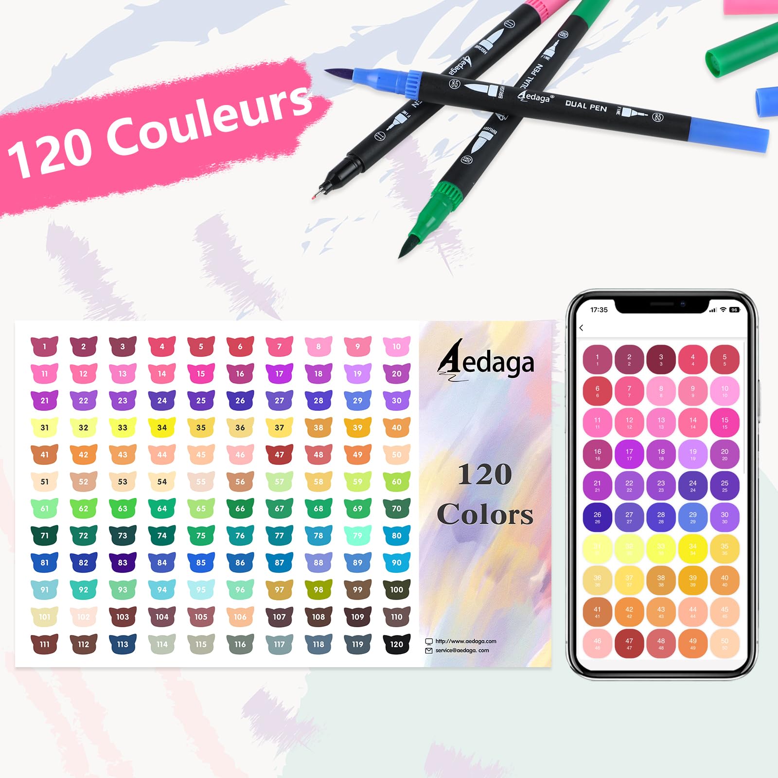 AEDAGA 120 Couleurs Feutres Coloriage Adulte avec App, Feutre Aquarelle