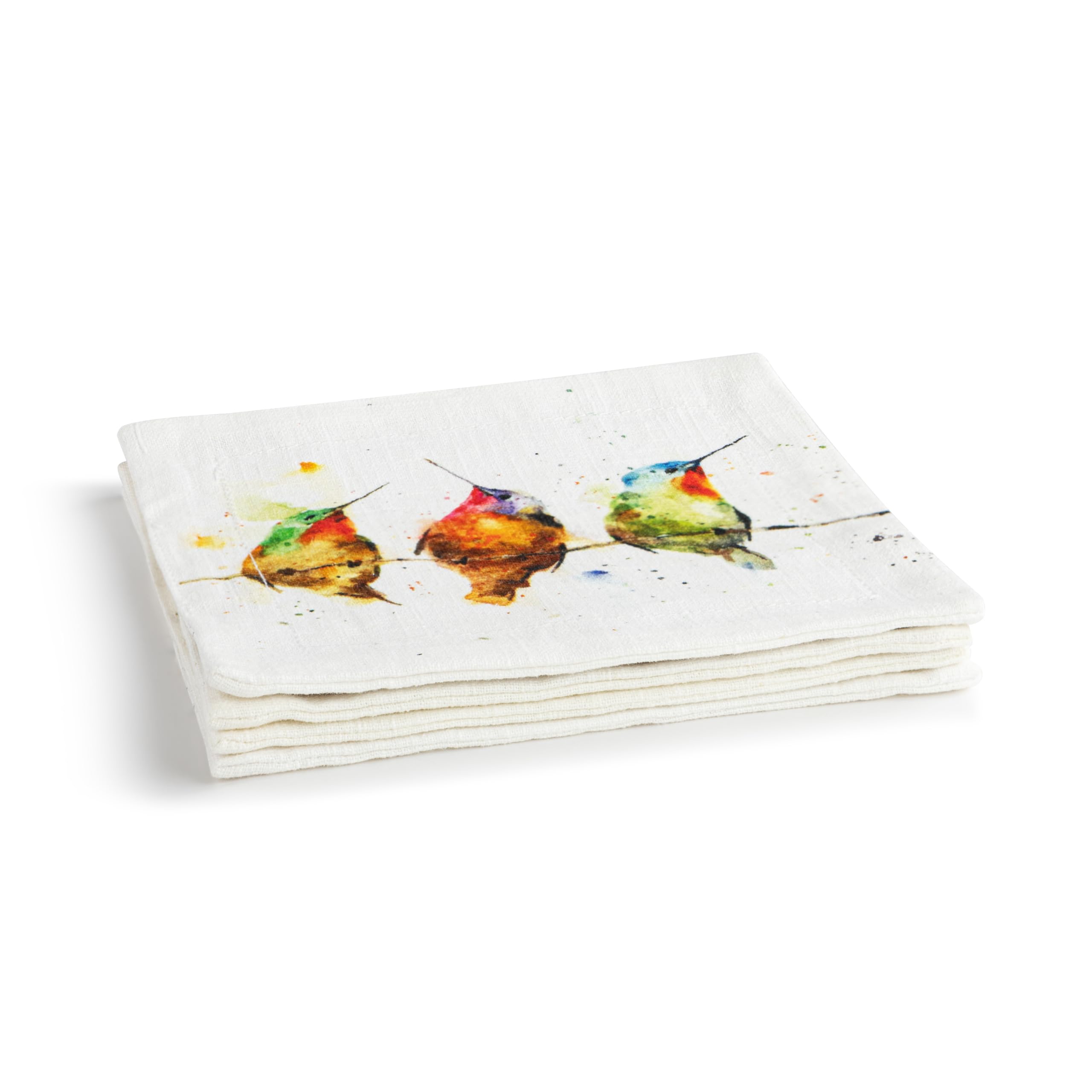 DEMDACO Hummers On a Wire by Dean Crouser - 6 Inch Multicolor Linen/Cotton Cloth Cocktail Napkins; Set of 4