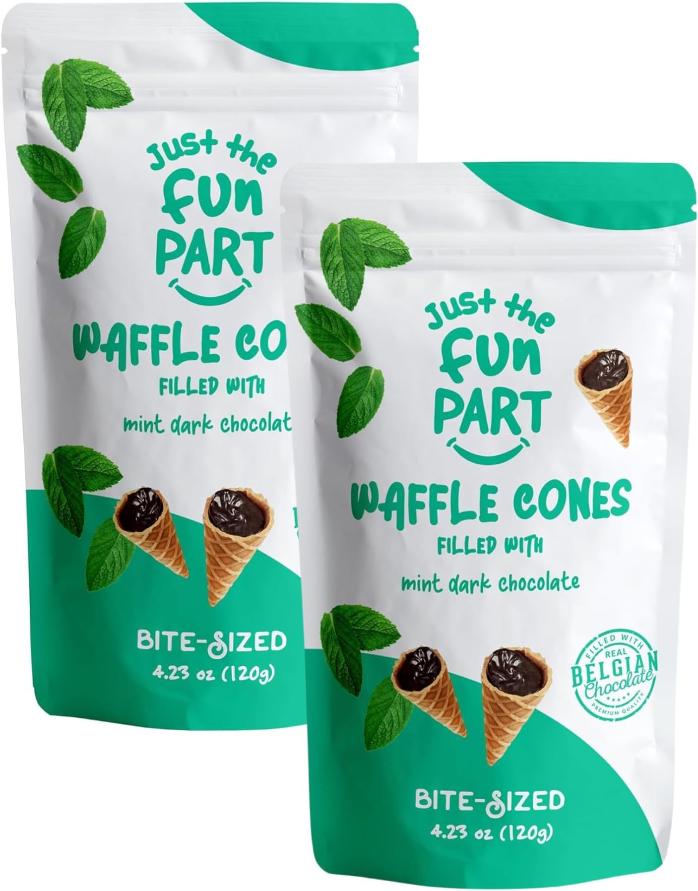 Just The Fun Part Waffle Cones Filled with Mint Dark Chocolate