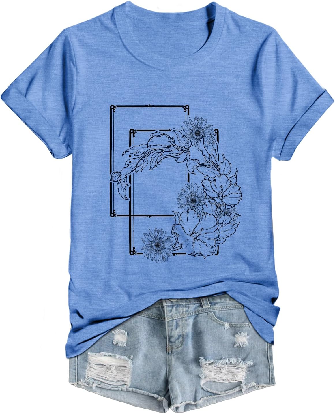 Womens Floral T Shirt Graphic Tees Short Sleeve Summer Tops Loose Crewneck Flower Printed Shirt Funny Wildflower Tshirt - Image 5