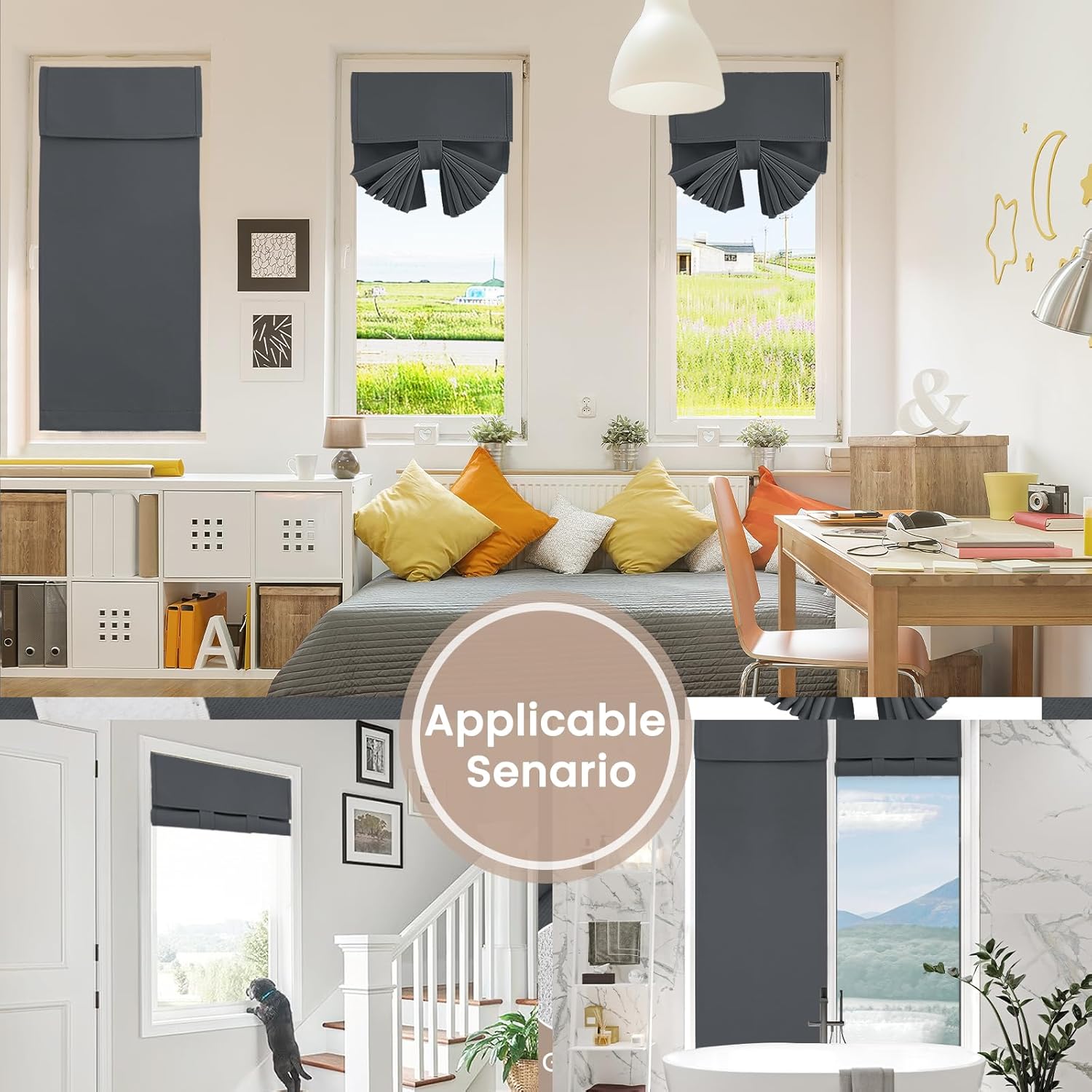 Vatge French Door Curtain - W30 x L70, 1 Panel, Grey, Front Door Window Covering for Privacy, Room Darkening Tie Up Shades, Roll Up Curtain for Patio and Glass Window