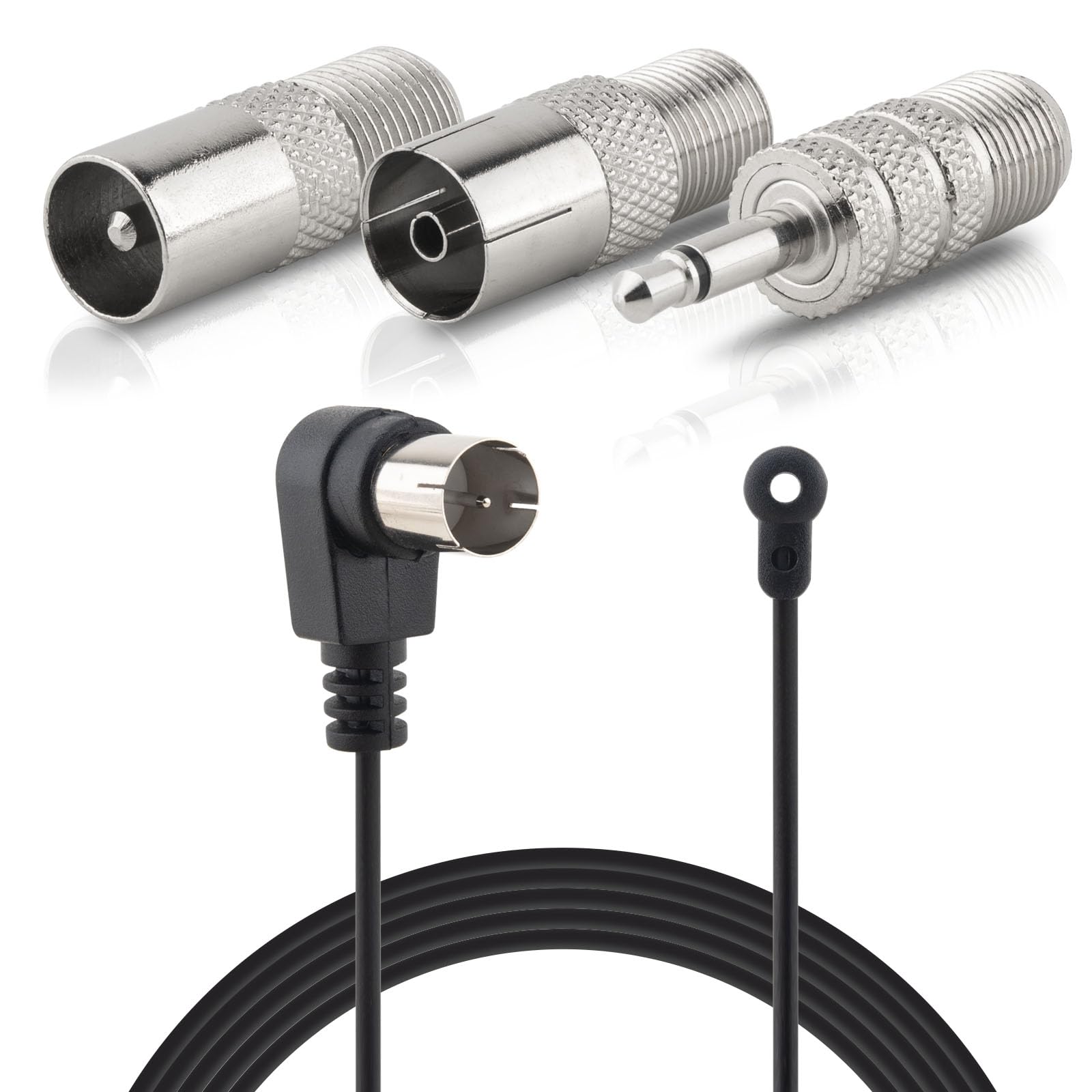 Antenne FM 75 Ohm - Antenne radio FM de type F mâle - Câble coaxial avec adaptateur pour Pioneer Onkyo Yamaha Marantz - Récepteur radio HD numérique d'intérieur - Radio FM AV audio vidéo