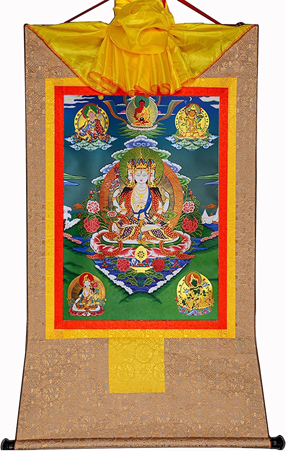 Malarstwo z jedwabiu, tybetańska Thangka, sześcioramienna Awalokiteśwara, 6 uzdrawiających buddów, tybetańska sztuka malowania Thangka, buddyjski brokat Thangka, budda gobelin ze zwojem (kolor: Blu, r