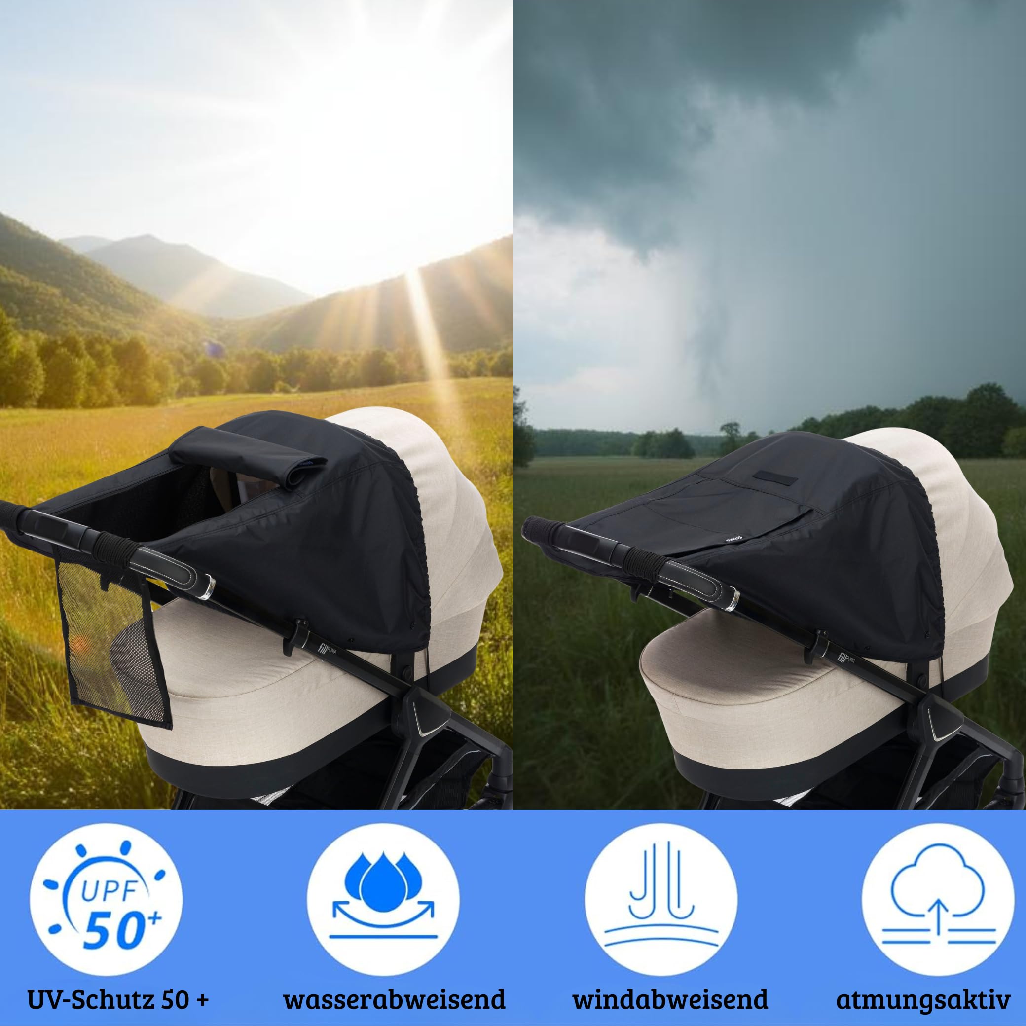 Fillikid Sonnenschutz Exclusiv, Universal geeignet für Buggy und Sportwagen - Sonnensegel Kinderwagen mit UV Schutz 50+ und Wasserdicht, Sonnensegel mit Sichtfenster
