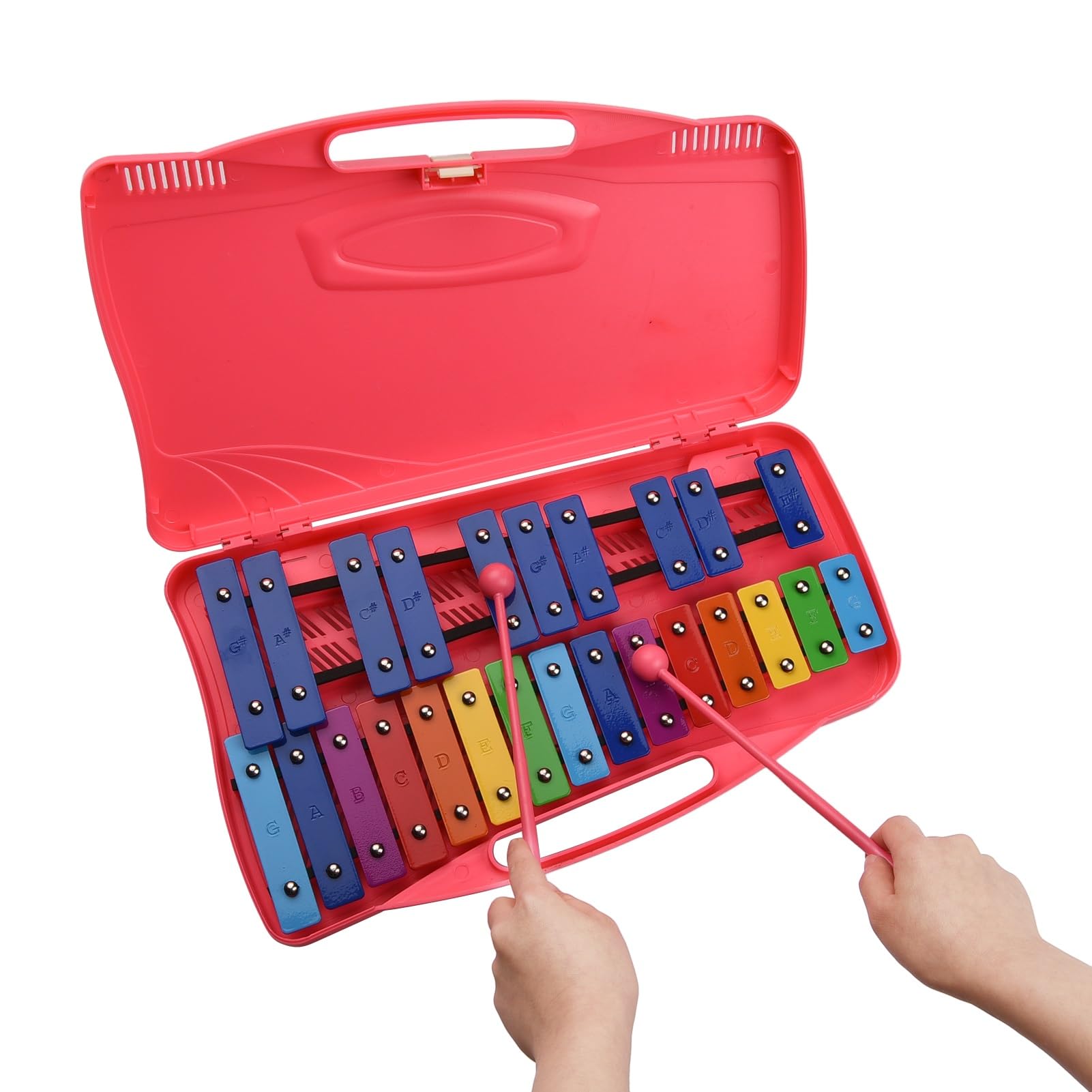 xilófono Profesional 25 Notas Glockenspiel Xilófono Mano Percusión Ritmo Música Herramienta Educativa con Estuche 2 Mazos (Color : Pink)