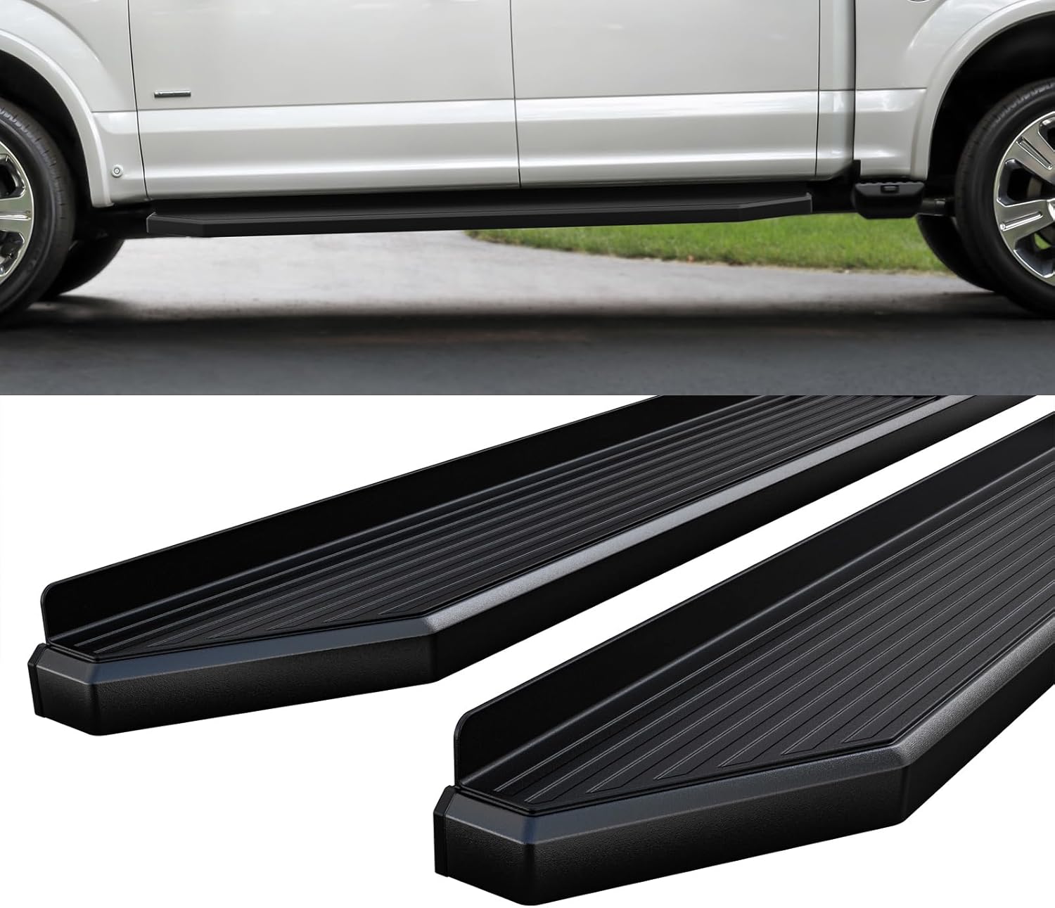 HD Ridez Flat Style Step 6" Black Compatible with Ford F150 2015-2026 SuperCrew Cab & F150 Lightning 2022-2026 & F-250 F-350 Super Duty 2017-2026 Crew Cab (Nerf Bar Side Steps Side Bars)