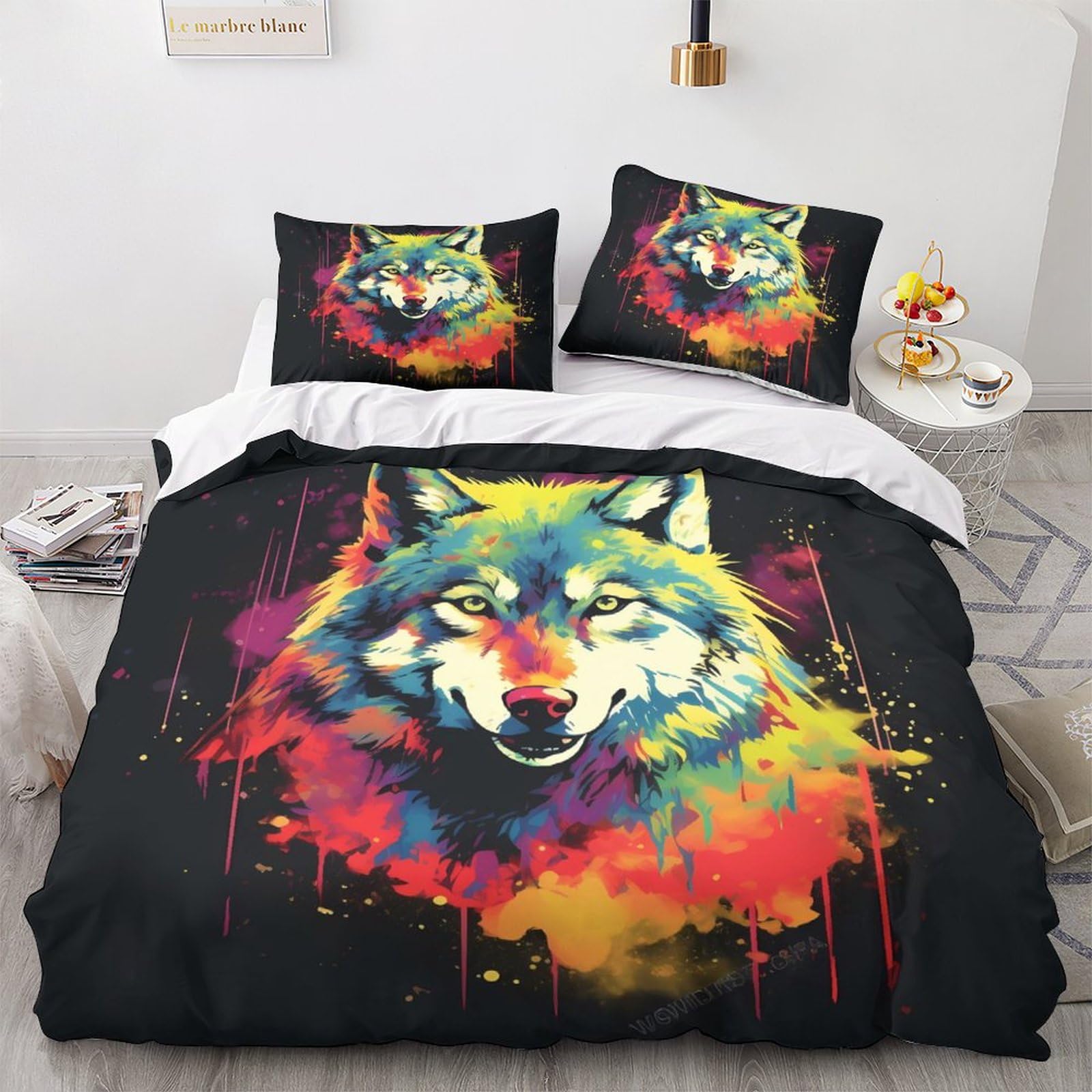 Funda nórdica de lobo 3D cama double 200x200cm juego de cama microfibra con cremallera