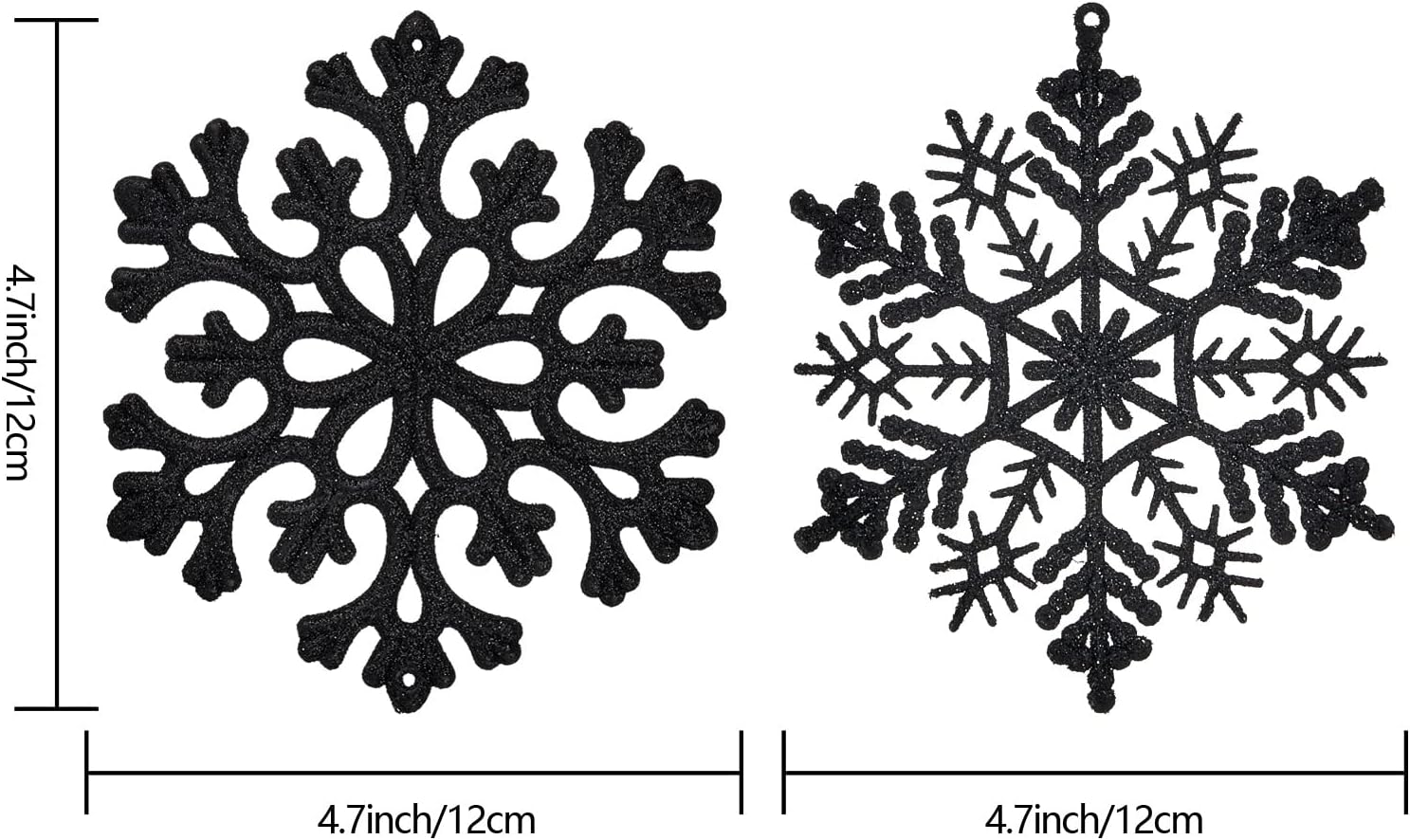 30PCS Christmas Glitter Snowflake Ornaments Plastic Snowflakes Ornaments-Xmas Tree Decorations,4.7-inch (Black)