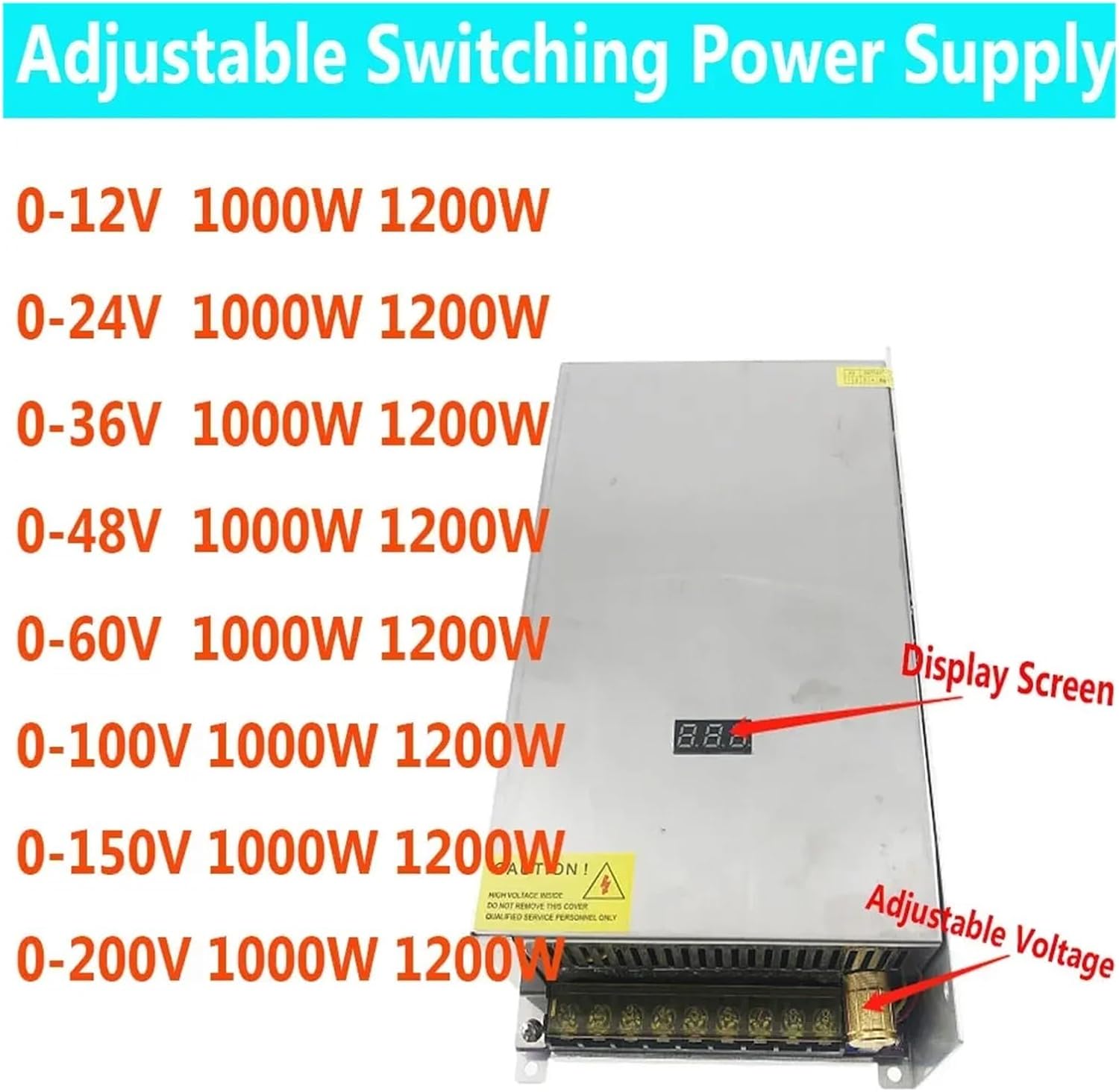 DCスイッチング電源 0-12ボルト 24V 36V 48V 60V 100V 150V 200V 1000W 1200W デジタル