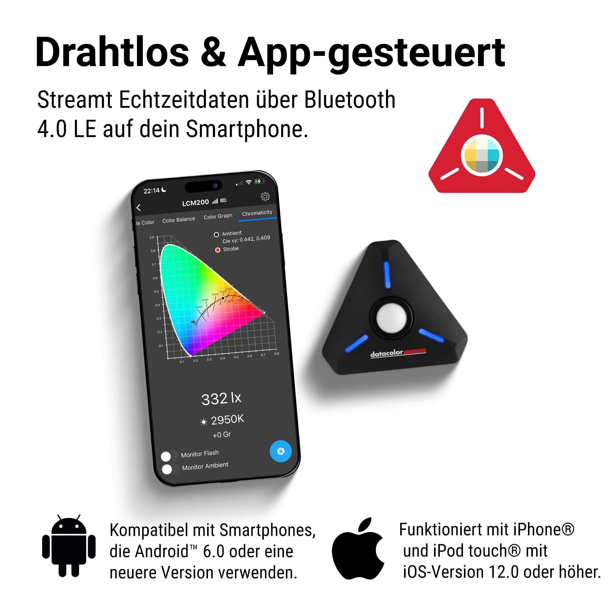 Datacolor LightColor Meter – Belichtungs- & Farbtemperaturmesser für Foto/Video, Lux, Licht & Farbtemperatur mit Bluetooth-App