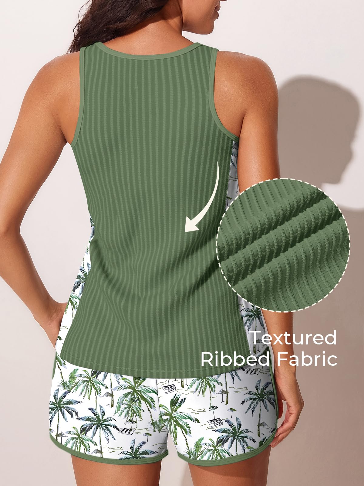 Summer Mae Modest Blouson - Traje de baño tankini acanalado con pantalones