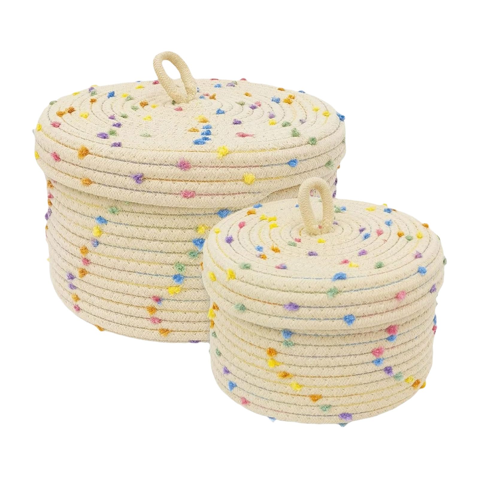 2 Pieces Braided Sturdy Cotton Rope Storage Baskets with Lids for Storing Small Items Like Toy and Keys Organization Braided Storage Basket
