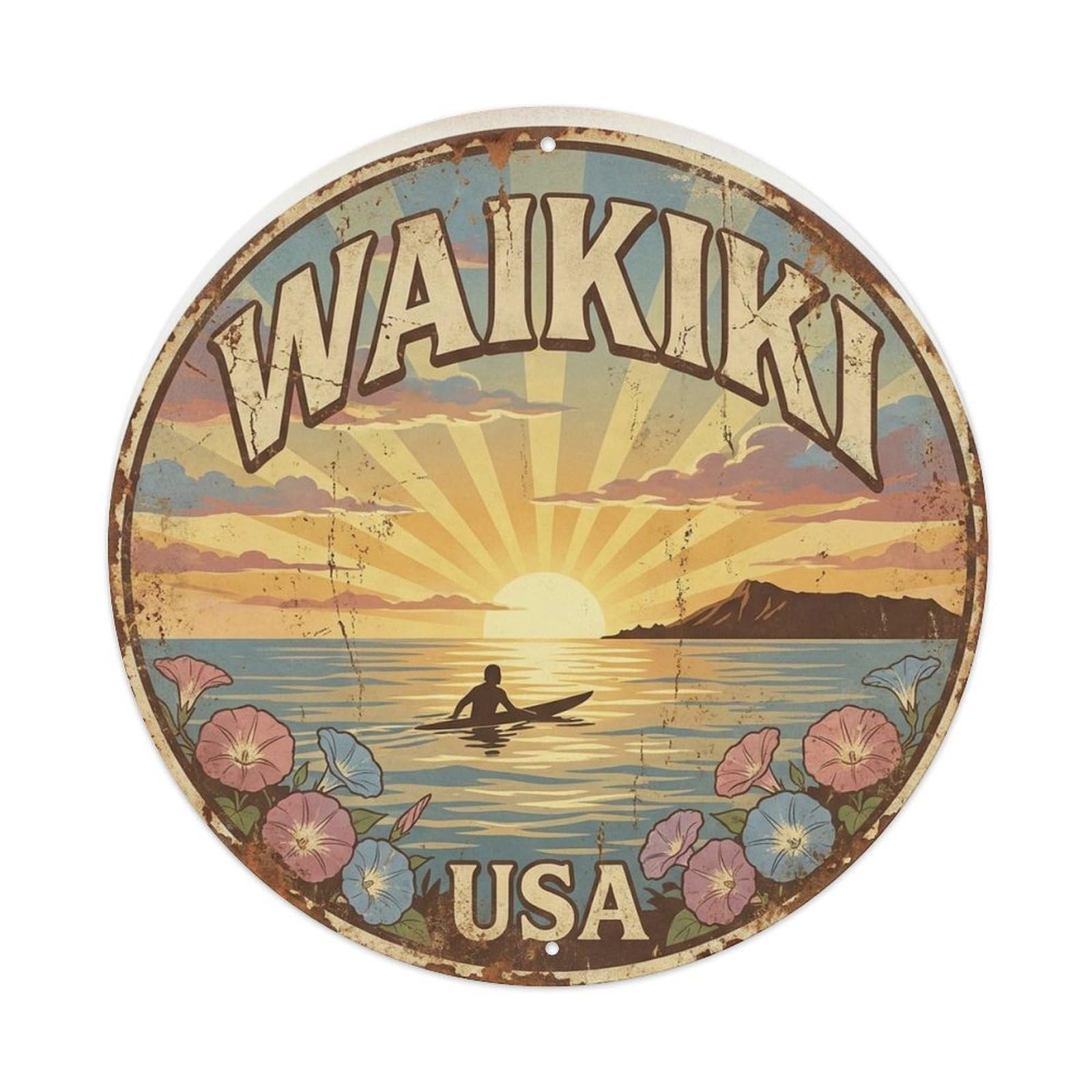 Surf Travel Waikiki Hawaii Beach Destination Metal Tin Sign