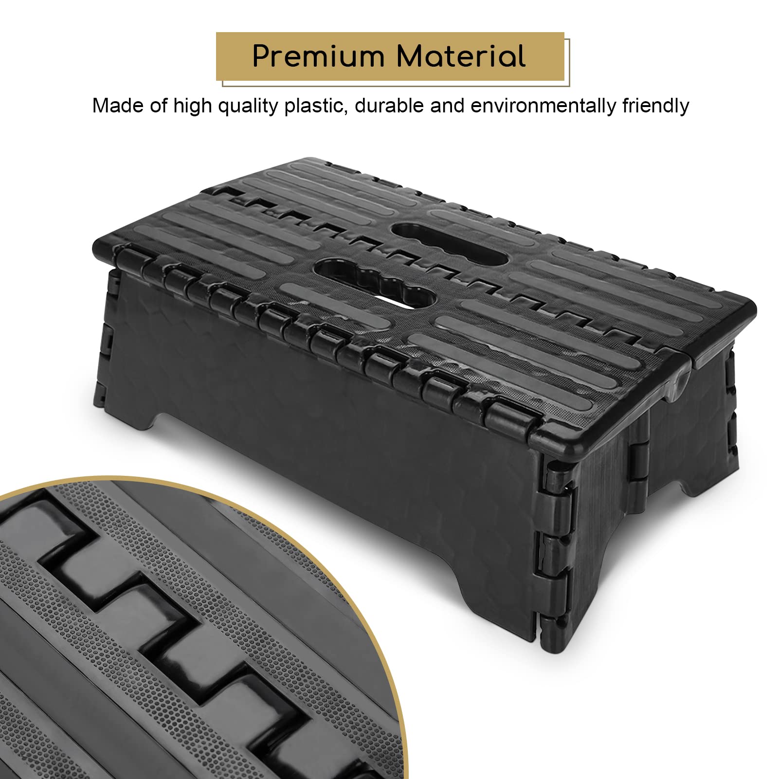 Dioche Scalino Poggiapiedi Sgabello Pieghevole, Step Feci Portatile per Superiore Auto/Bagno Nero, 38 x 21.5 x 13 cm