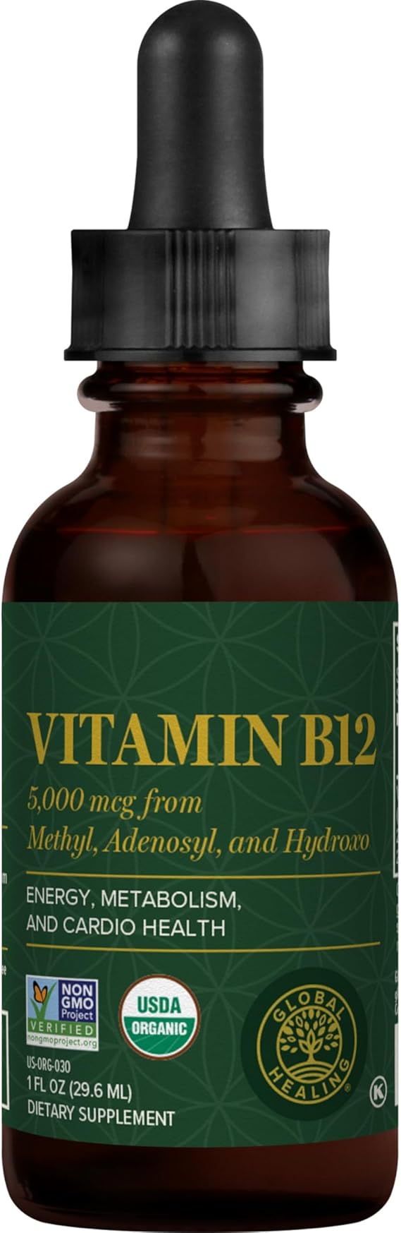 Global Healing USDA Organic Vitamin B12 5000 mcg Sublingual Liquid