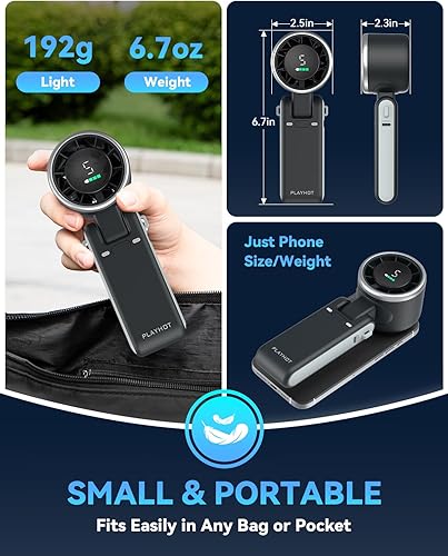 Vista 6 de Ventilador turbo portátil de mano, de 5 velocidades, funciona con pilas, hasta 12 horas de batería, de mano 3 en 1, con refrigeración Air Turbo Tech