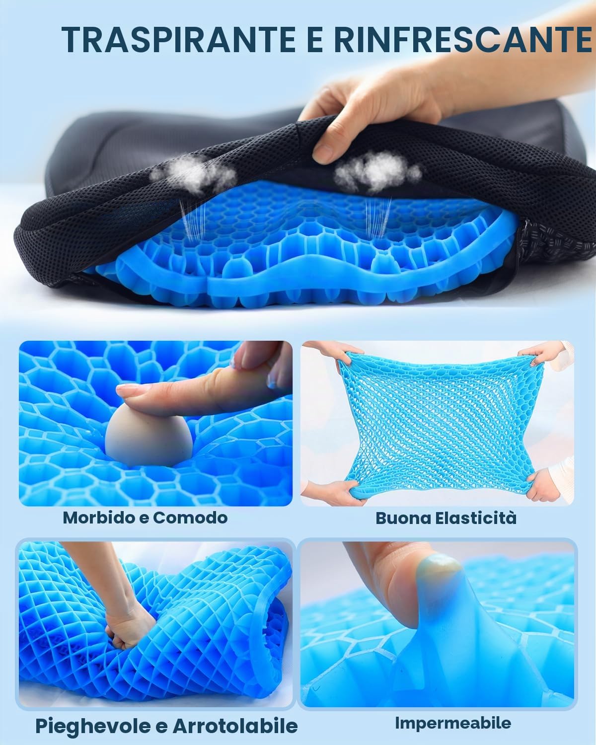 Cuscino Per Seduta In Gel, Traspirante A Nido D'Ape Doppio Spessore Uovo Cuscino Morbido Per Sedia Da Ufficio Per Sedersi A Lungo Cuscino Di Pressione Per Coccige Sciatica, Rialzo Auto Sedia A