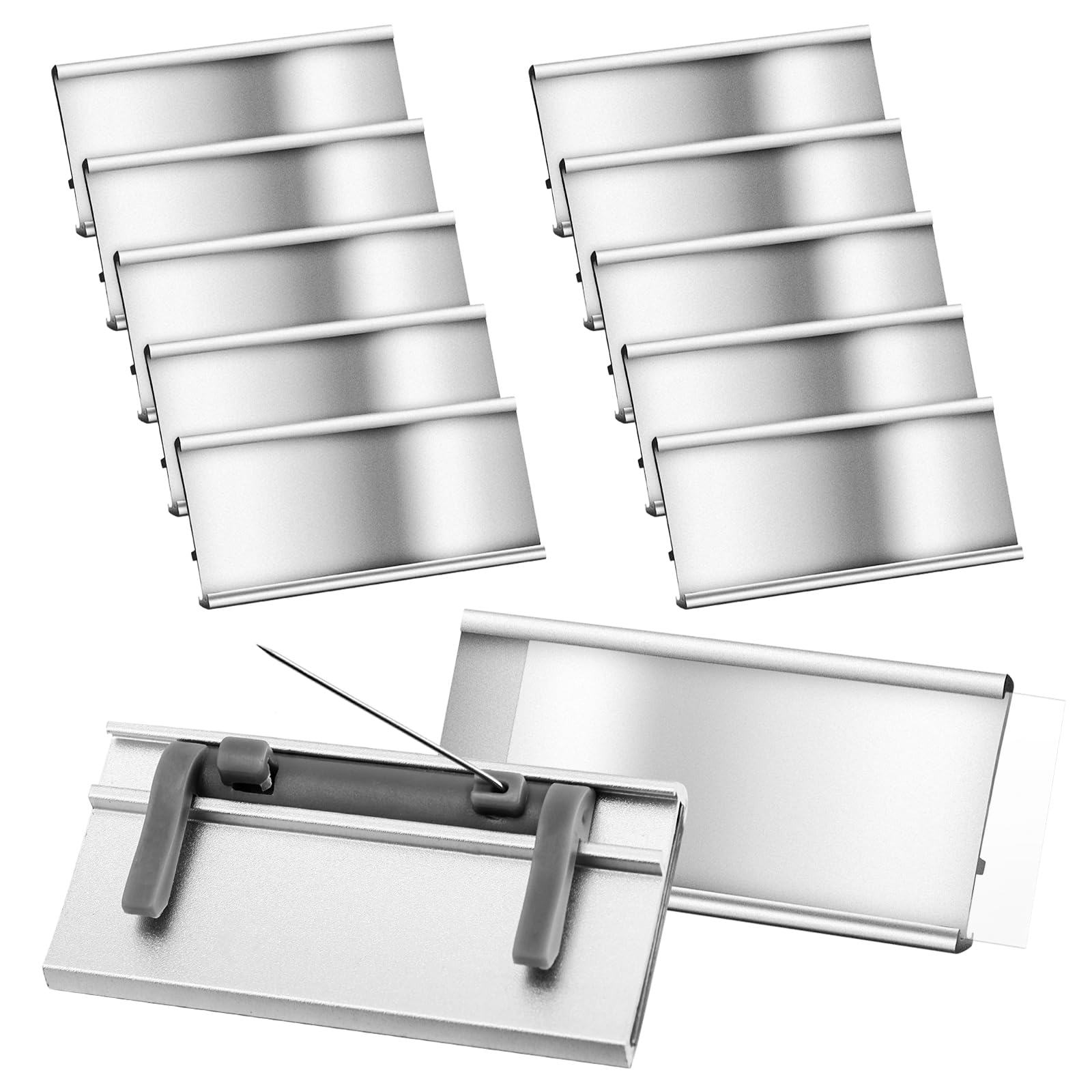 Faccito 10 Portanomi in Alluminio con Fessura per Carta e Spilla, Targhette Anodizzato, 72 x 32 mm, Argento