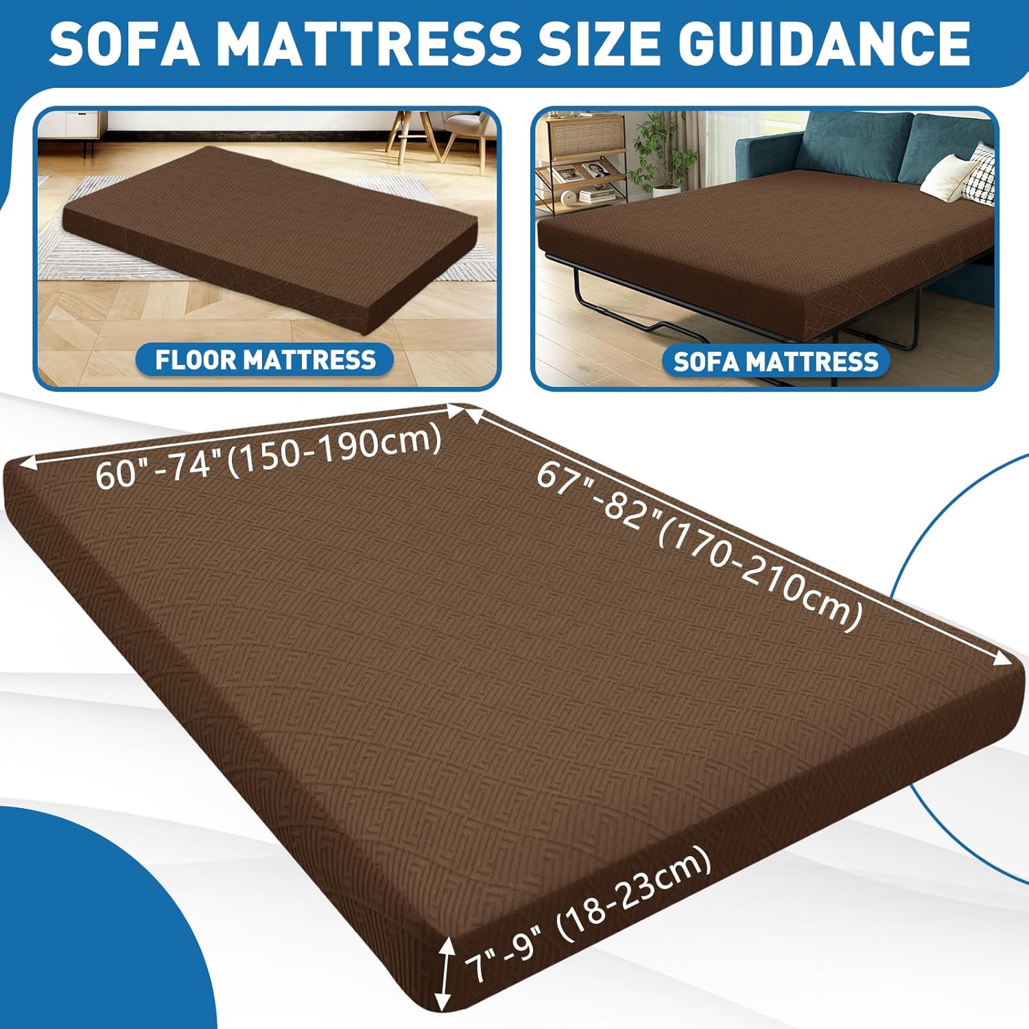 ZNSAYOTX Stretch Fit Futon Cover (67"-82") Armless Futon Sofa Bed Slipcover with Elastic Band, Universal Foldable Sofa Mattress Protector Full Queen Size, Washable Comfort Jacquard (Dark Coffee)