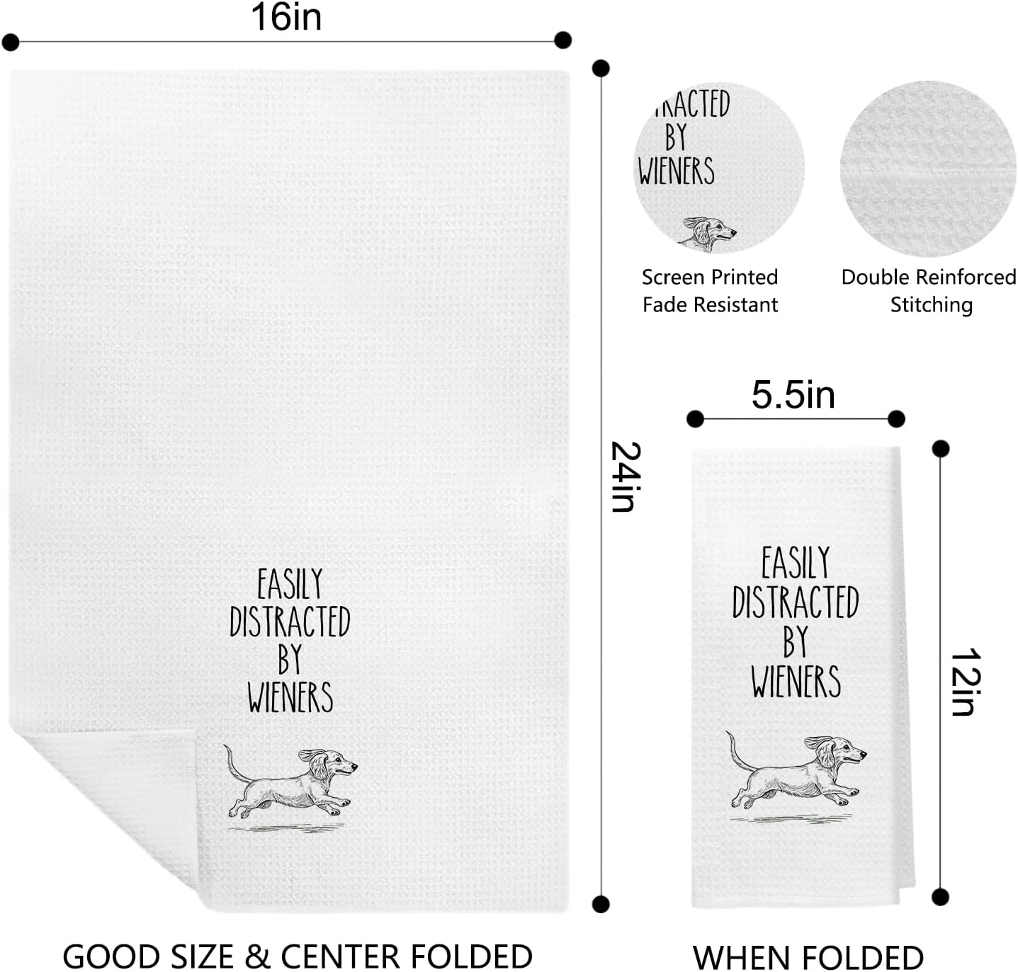 Funny Dachshund Kitchen Towels Set of 2, Wiener Dog Gifts for Women, Dachshund Lovers Gifts Decorative Hand Dish Tea Towels for Bathroom Kitchen, Dog Bathroom Decor, 16x24 Inch - Image 2