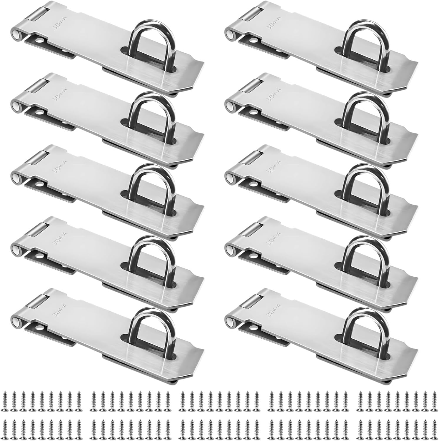 Door Latches with 36 Mounting Screws, 10 Pcs Weather Resistant Stainless Steel Padlock Hasps, 4 Inch Heavy Duty Hasp Locks for Cabinets, Gates, Sheds