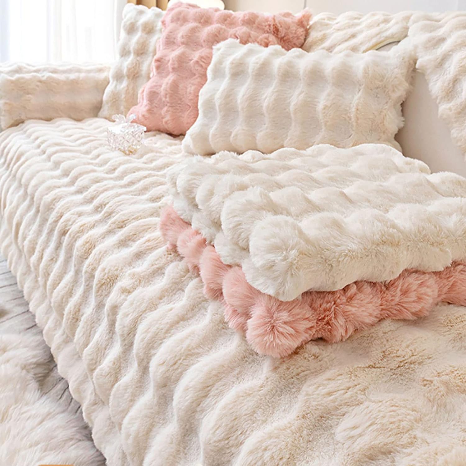 厚手のプラッシュソファスリップカバー、シャギーフェイクファーソファカバー、スーパーソフトノンスリップカウチスリップカバー、ふわふわソ