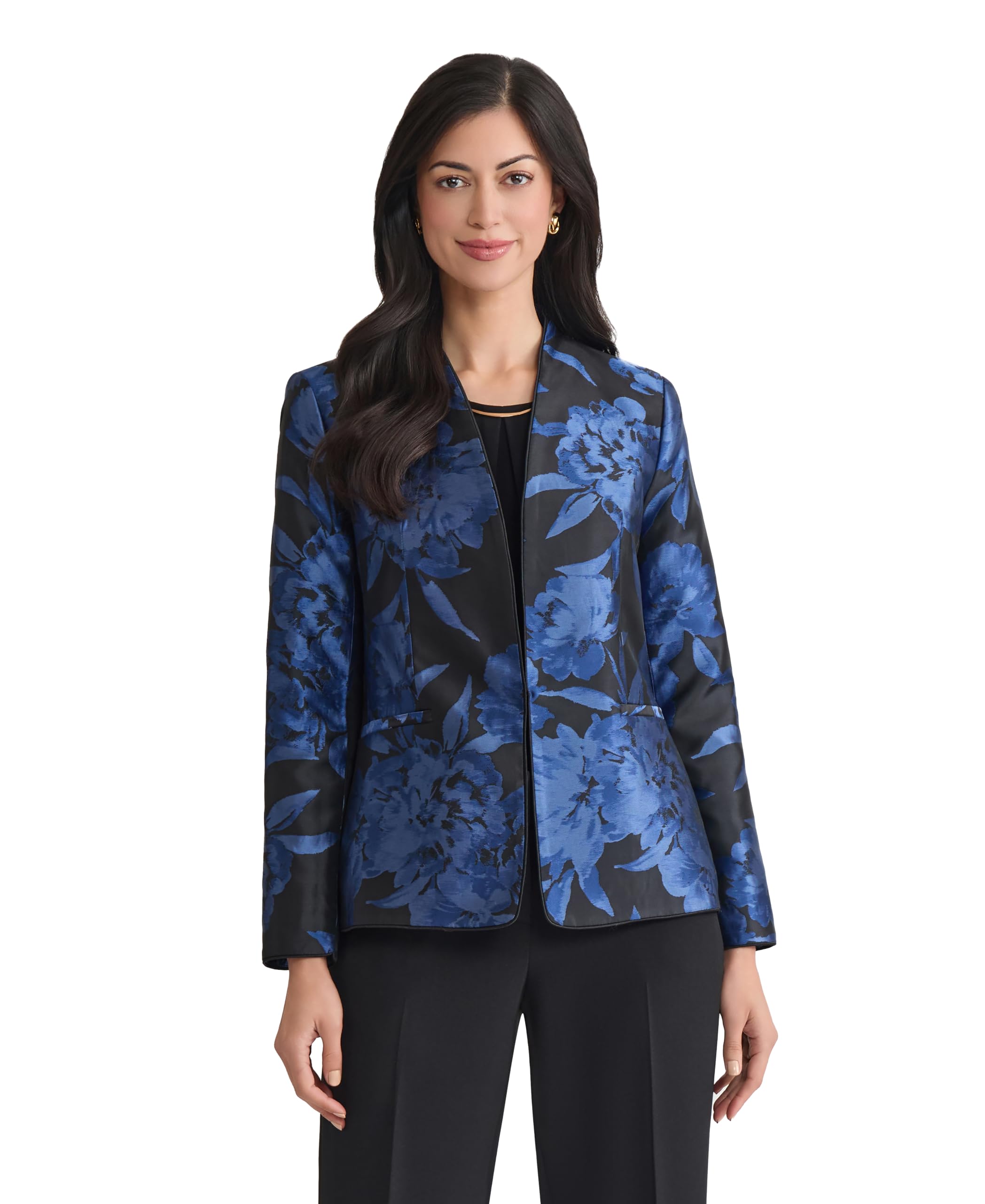 Kasper womens Floral Jacquard Collarless Jacket