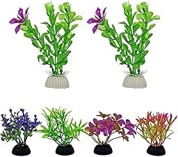 Lot de 6 plantes artificielles pour aquarium avec fleur verte en plastique 4 formes différentes de fausses décorations