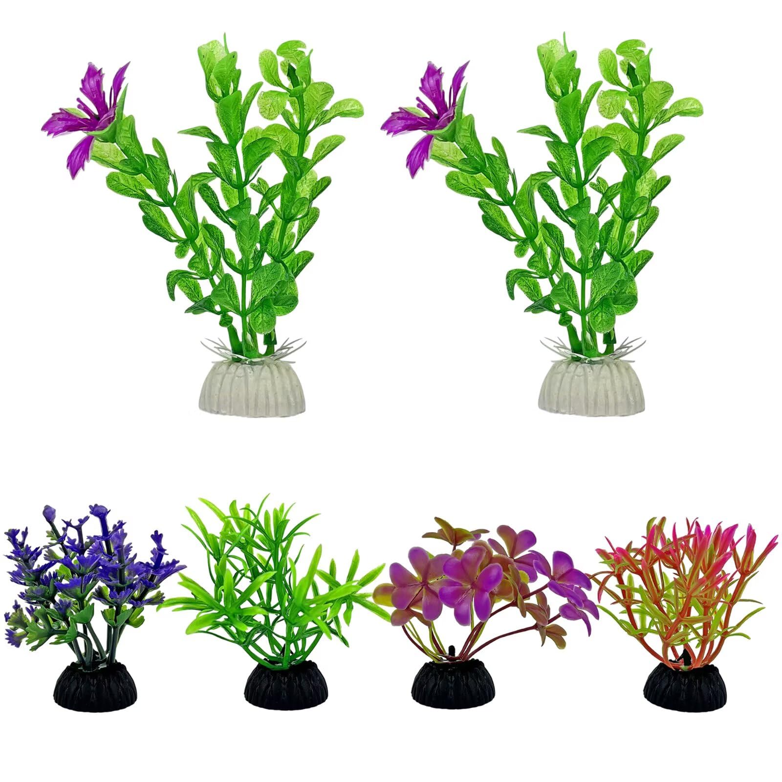 Lot de 6 plantes artificielles pour aquarium avec fleur verte en plastique 4 formes différentes de fausses décorations