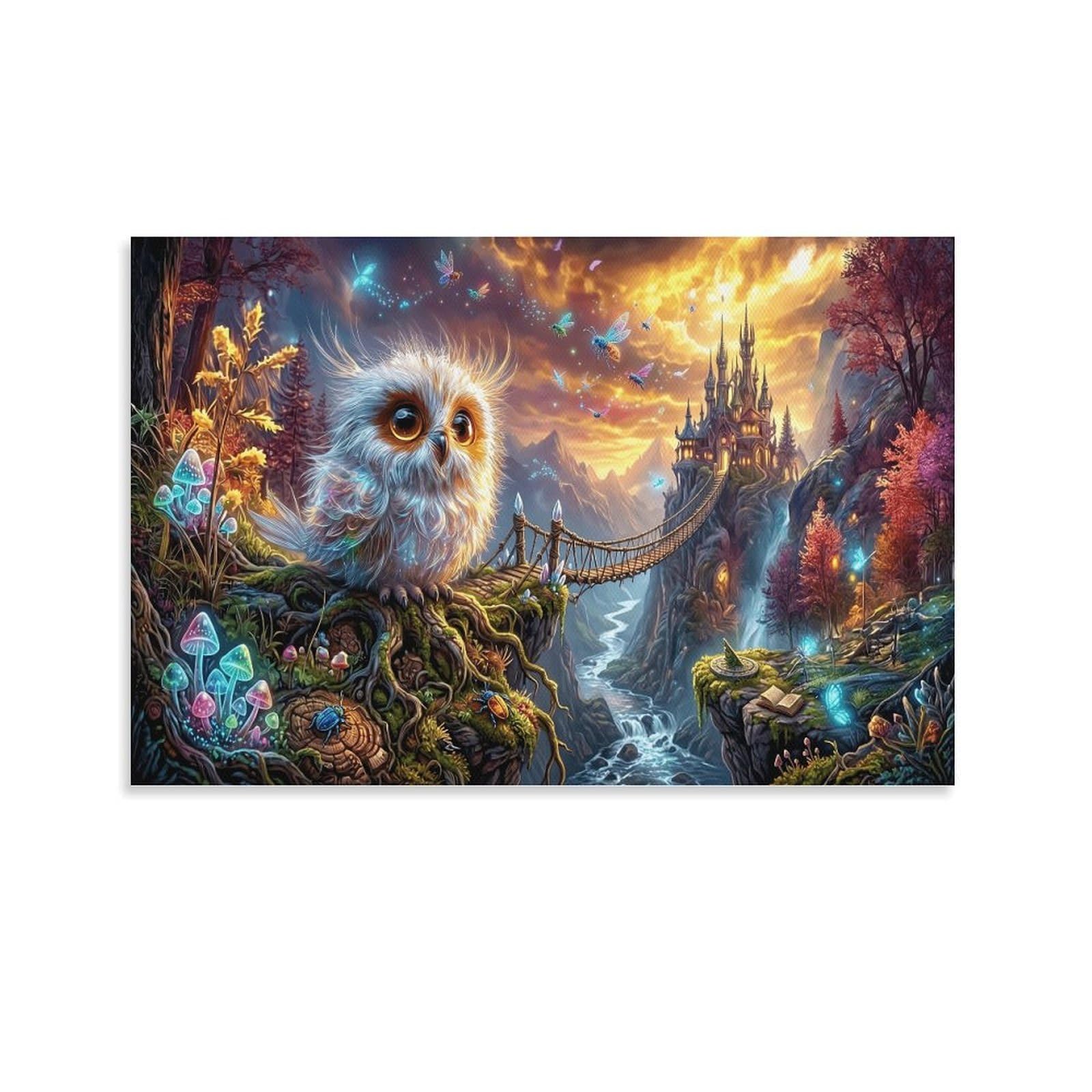 XPASHIQWC White Owl Wall Decor Poster Forest Castle Canvas Prints Picture Modern Canvas Wall Art Picture Wall Hanging for Home Decorations 20x30inch(50x75cm)