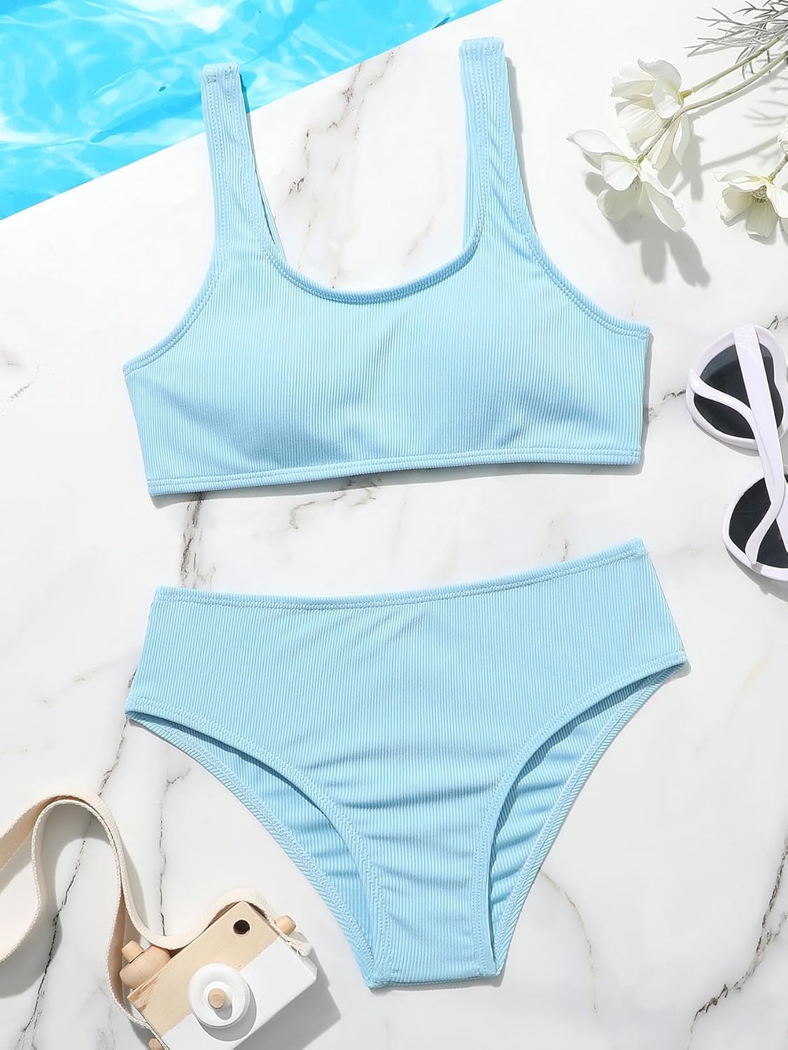 Milumia Girl's 2 Piece Swimsuits Ribbed Scoop Neck Sleeveless Bikini Sets Bathing Suits - Image 5