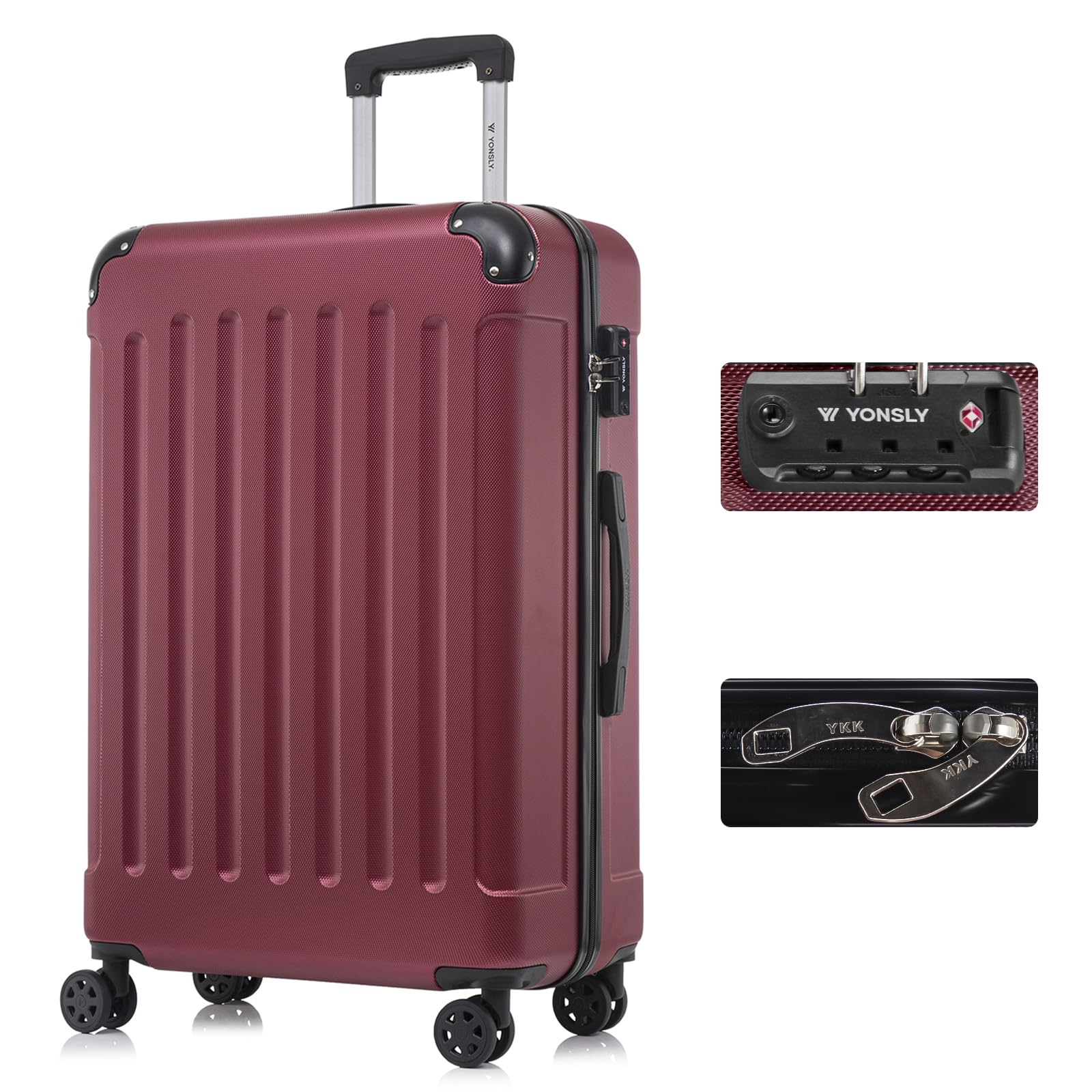 yonsly Koffer Suitcase, Trolley Reisekoffer, Rollkoffer Handgepäck mit 4 Rollen 360°, ABS Hartschalen, Sicherheitsschloss, Weicher Gummigriff, 210D-Futter