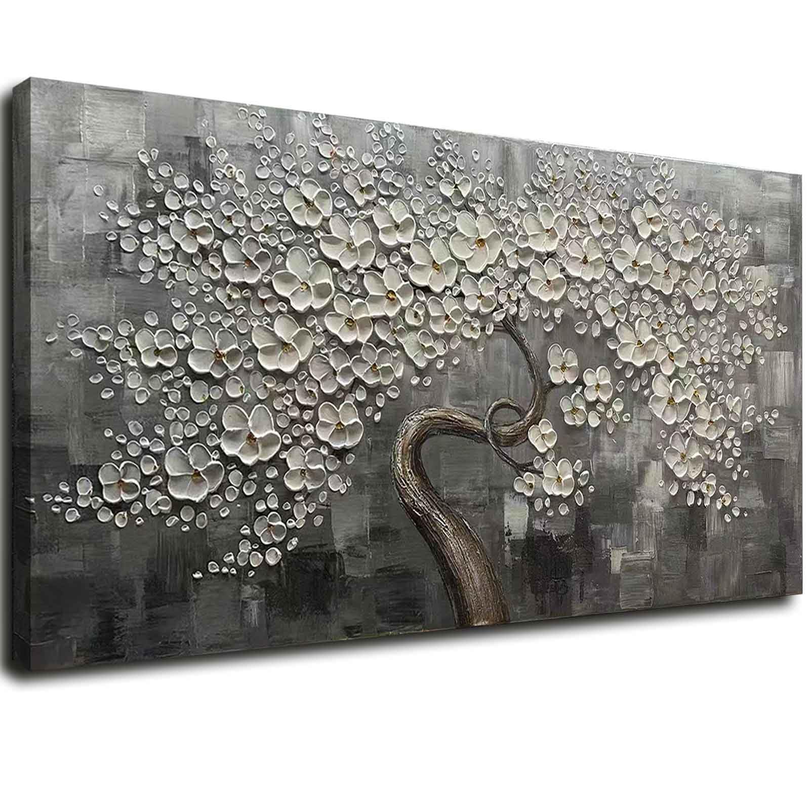 SDYA Flower Tree Wall Art Painting for Living Room White Botanical Picture for Bedroom Office Kitchen Home Decor Wall 30x60 Inches