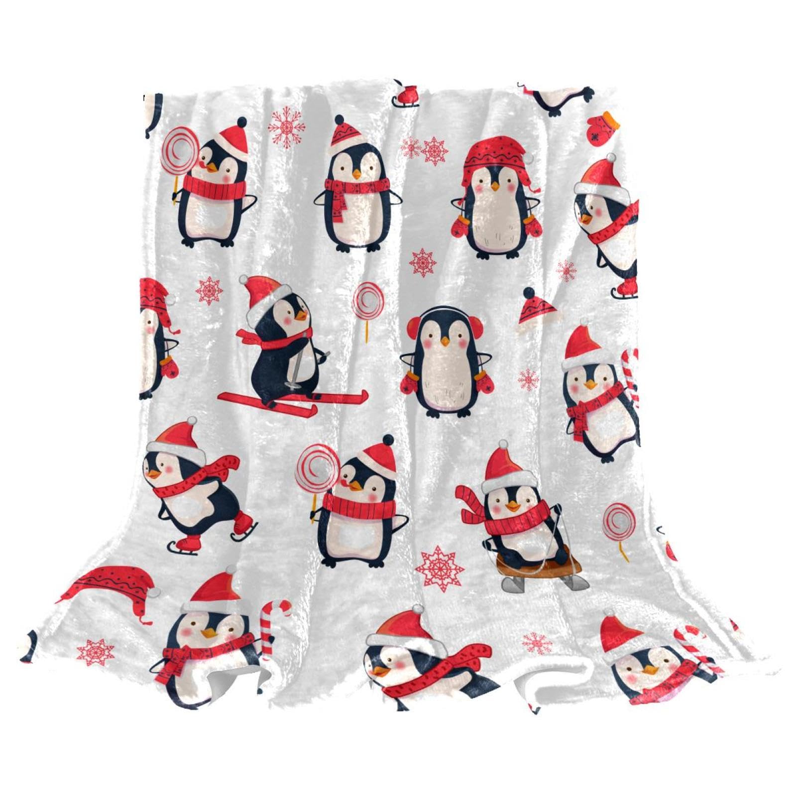 Couverture polaire pingouin plaid chaud et doux de lit et canapé 150x100cm