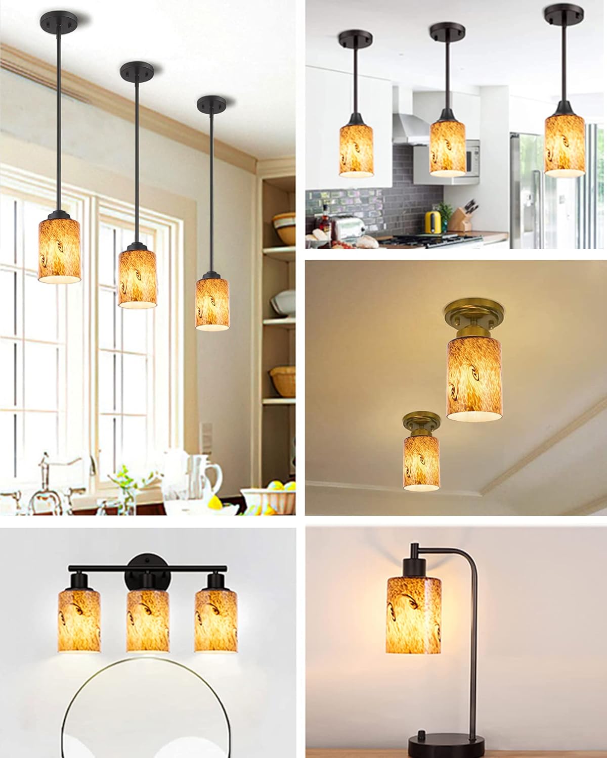 4Pack cylinder glass lampshade replacement globe for chandelier wall sconce pendant light fixture blown yellow swirl art glass cover replacements for bathroom vanity light kitchen,bed,living room