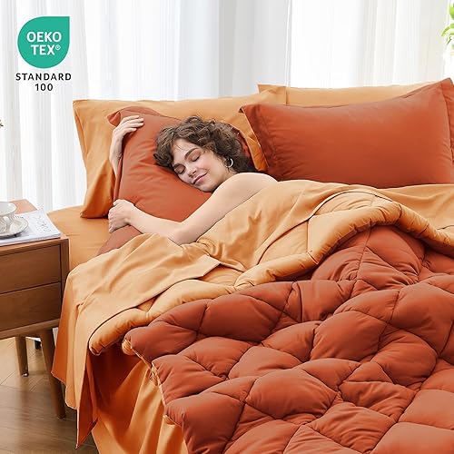 Miniatura 228 de MUXHOMO Juego de edredón Queen de 7 piezas, cama reversible en una bolsa, tamaño Queen, juego de ropa de cama para todas las estaciones con edredón