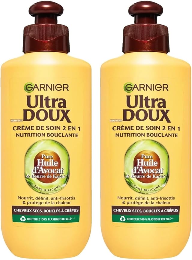 Garnier Ultra Doux À l'Huile d'Avocat et Beurre de Karité - Crème de soin sans rinçage Cheveux buclés à frisés 200 ml